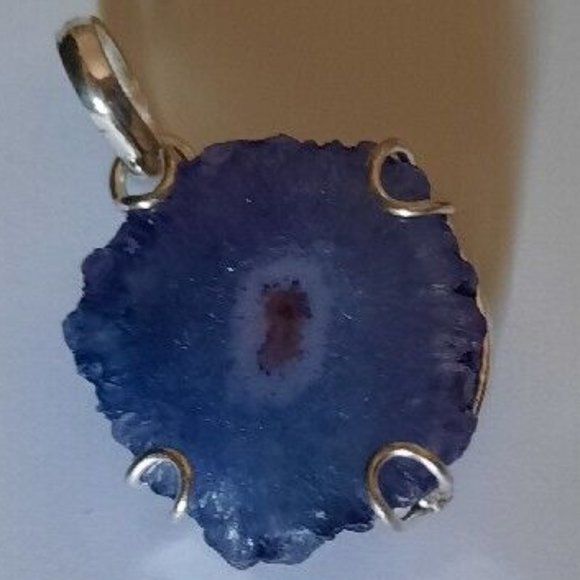 Blue Druzy Quartz Geode Pendant On 20" Black Leather Cord - Picture 2 of 2